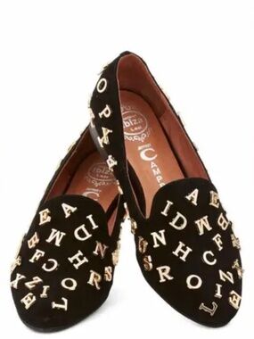 Jeffrey Campbell Ibiza Last Alphabet Loafers Black Velvet Studded Flats Size 7